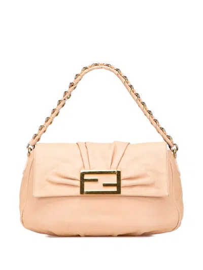 Pre-owned Fendi 2010-2025 Leather Mia Flap Shoulder Bag In Brown