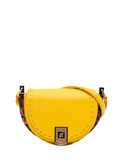Pre-owned Fendi 2010-2025 Leather Moonlight Crossbody Bag In Yellow