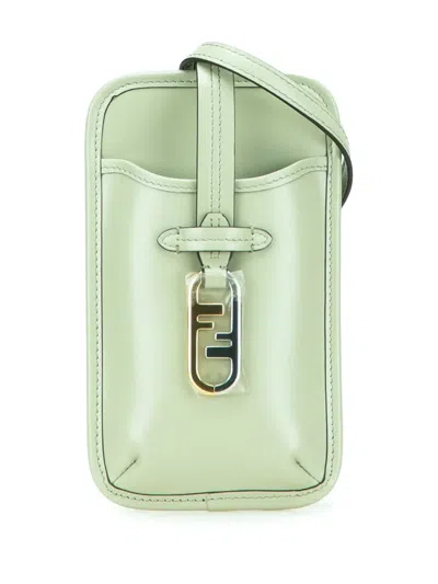 Pre-owned Fendi 2010-2025 Leather O Lock Phone Pouch Crossbody Bag In Green