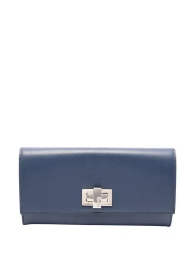 Pre-owned Fendi 2010-2025 Leather Peekaboo Wallet Long Wallets In Blue