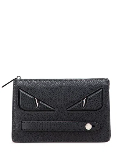 Pre-owned Fendi 2010-2025 Leather Selleria Monster Clutch Bag In Black