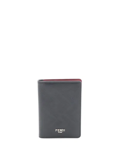 Pre-owned Fendi 2010-2025 Leather Zucca Shadow Card Holder In Black