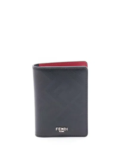 Pre-owned Fendi 2010-2025 Leather Zucca Shadow Case Card Holder In Black