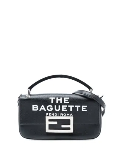 Pre-owned Fendi 2010-2025 Marc Jacobs Calfskin Baguette Phone Pouch Satchel In Black