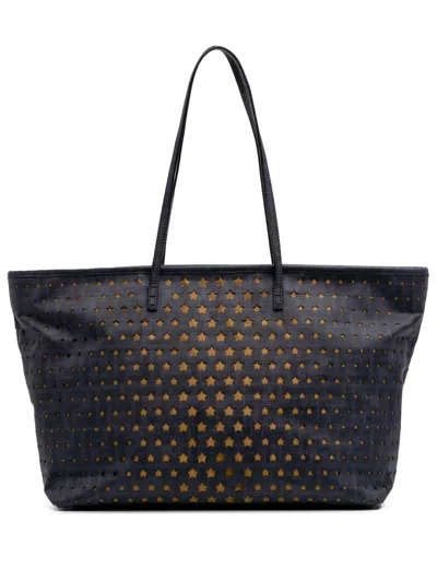 Pre-owned Fendi 2010-2025 Medium Coated Canvas Laser Cut Star Roll Tote Bag In Blue