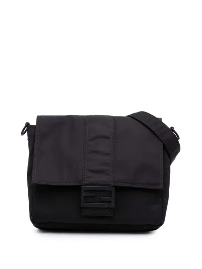 Pre-owned Fendi 2010-2025 Medium Econyl Nylon Baguette Crossbody Bag In Black