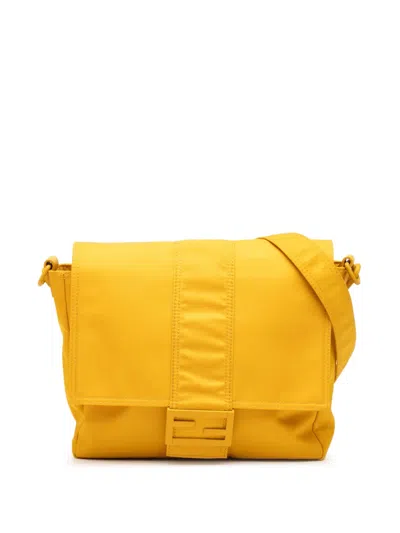 Pre-owned Fendi 2010-2025 Medium Econyl Nylon Baguette Crossbody Bag In Yellow