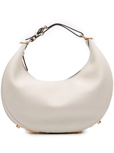 Pre-owned Fendi 2010-2025 Medium Leather Graphy Hobo Bag In White