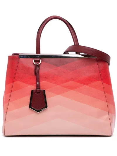 Pre-owned Fendi 2010-2025 Medium Leather Geometric Degrade 2jours Satchel In Red