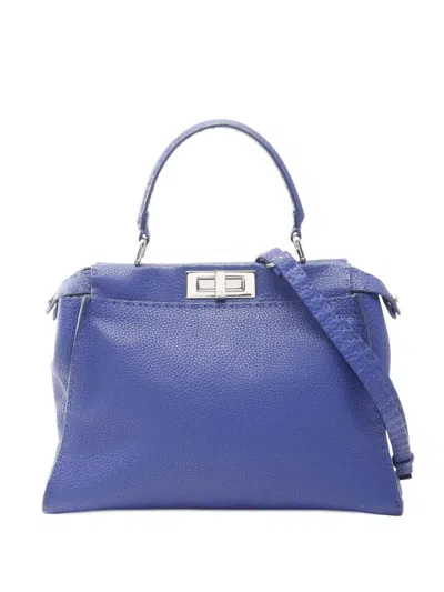 Pre-owned Fendi 2010-2025 Medium Leather Peekaboo Iconic Satchel In Blue