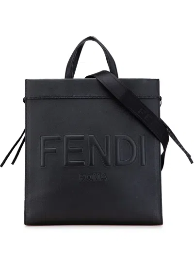 Pre-owned Fendi 2010-2025 Medium Leather Roma Go To Shopper Satchel In Black