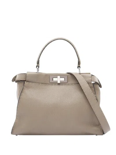 Pre-owned Fendi 2010-2025 Medium Leather Selleria Peekaboo Iconic Satchel In Brown