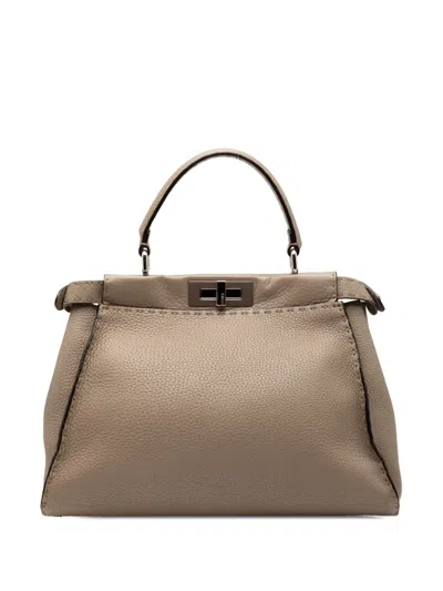 Pre-owned Fendi 2010-2025 Medium Leather Selleria Peekaboo Iconic Satchel In Brown