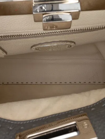 Pre-owned Fendi 2010-2025 Medium Leather Selleria Peekaboo Iconic Satchel In Gray