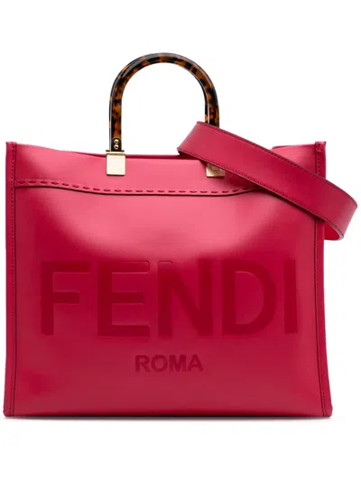 Pre-owned Fendi 2010-2025 Medium Leather Sunshine Shopper Tote Satchel In Pink