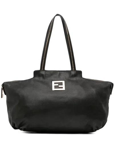 Pre-owned Fendi 2010-2025 Medium Nubuck Chains Tote Bag In Black
