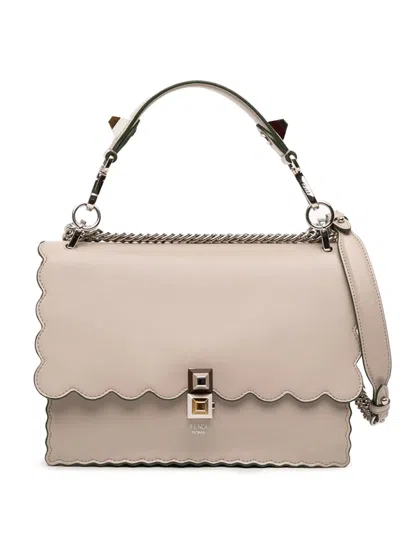 Pre-owned Fendi 2010-2025 Medium Scalloped Leather Kan I Satchel In Brown