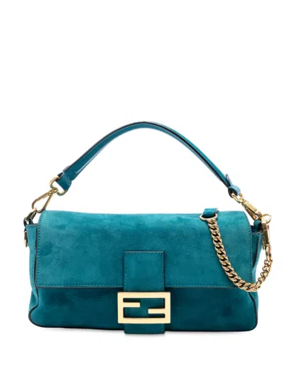 Pre-owned Fendi 2010-2025 Medium Suede Baguette Satchel In Blue