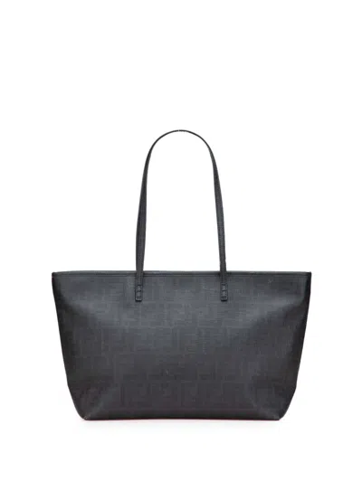 Pre-owned Fendi 2010-2025 Medium Zucca Coated Canvas Roll Tote Bag In Black