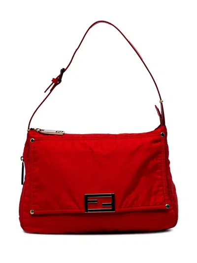 Pre-owned Fendi 2010-2025 Micro Zucchino Nylon Mamma Forever Shoulder Bag In Red