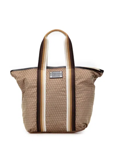 Pre-owned Fendi 2010-2025 Micro Zucchino Nylon Tote Bag In Brown