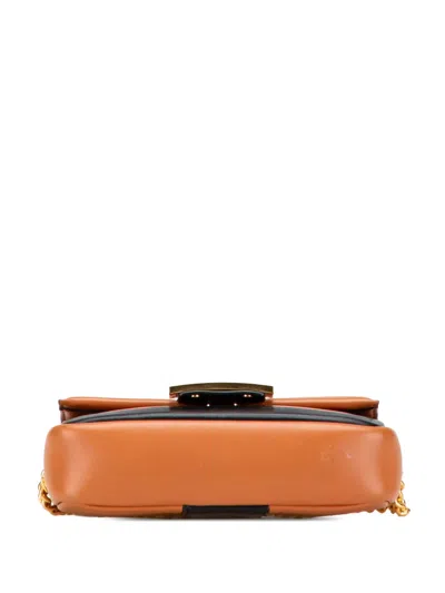 Pre-owned Fendi 2010-2025 Mini Bicolor Nappa Apolo Chain Baguette Shoulder Bag In Black