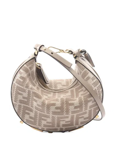 Pre-owned Fendi 2010-2025 Mini Canvas Graphy Hobo Bag In Brown