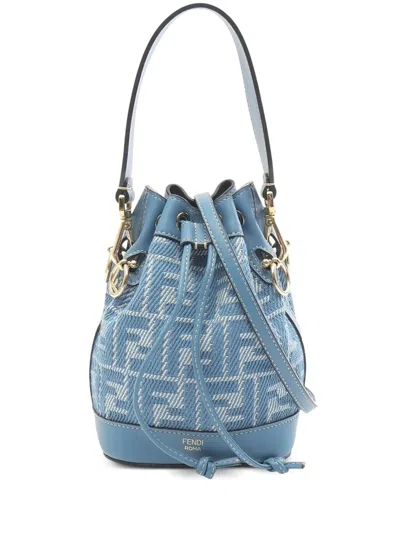 Pre-owned Fendi 2010-2025 Mini Canvas Mon Tresor Bucket Bag In Blue