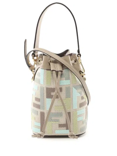 Pre-owned Fendi 2010-2025 Mini Canvas Mon Tresor Bucket Bag In Brown