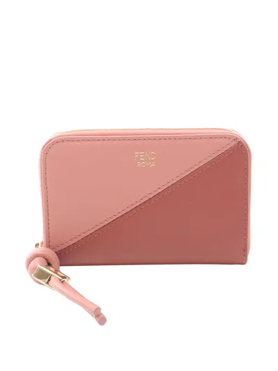 Pre-owned Fendi 2010-2025 Mini Leather Ff Diamond Zip Around Wallet Small Wallets In Pink