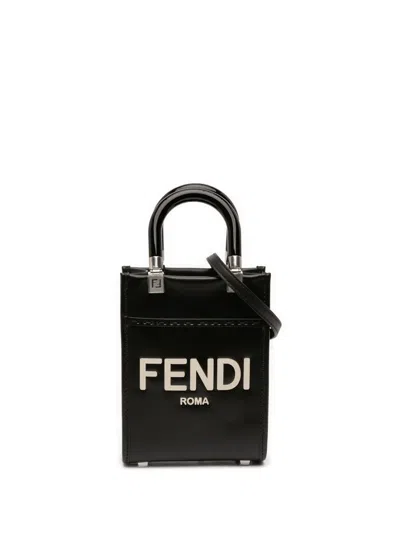 Pre-owned Fendi 2010-2025 Mini Leather Sunshine Shopper Tote Satchel In Black
