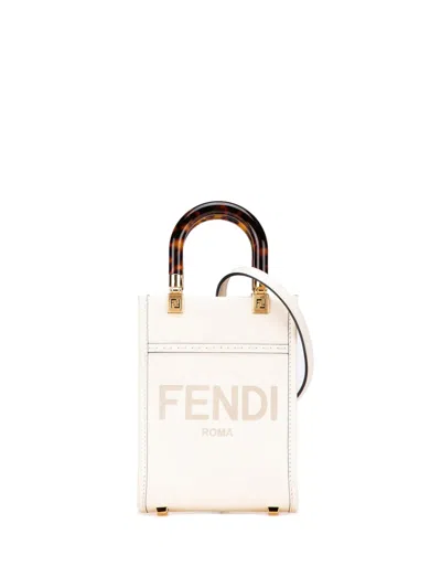 Pre-owned Fendi 2010-2025 Mini Leather Sunshine Shopper Tote Satchel In White