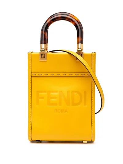 Pre-owned Fendi 2010-2025 Mini Leather Sunshine Shopper Tote Satchel In Yellow