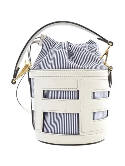 Pre-owned Fendi 2010-2025 Mini Nylon Vitello King Logo Step Out Bag Bucket Bag In Blue