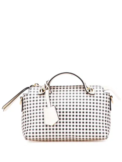 Pre-owned Fendi 2010-2025 Mini Printed Leather Gingham By The Way Satchel In White