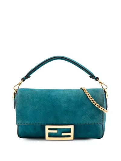 Pre-owned Fendi 2010-2025 Mini Suede Baguette Satchel In Blue