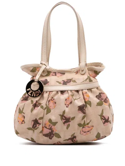 Pre-owned Fendi 2010-2025 Mini Zucca Canvas Rose Printed Chef Handbag In Brown