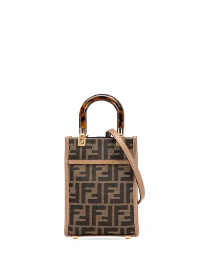 Pre-owned Fendi 2010-2025 Mini Zucca Canvas Sunshine Shopper Tote Satchel In Brown