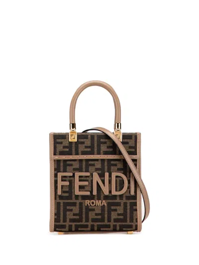 Pre-owned Fendi 2010-2025 Mini Zucca Canvas Sunshine Shopper Tote Satchel In Brown