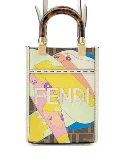 Pre-owned Fendi 2010-2025 Mini Zucca Coated Canvas Hairdo Girls Sunshine Shopper Tote Satchel In Brown