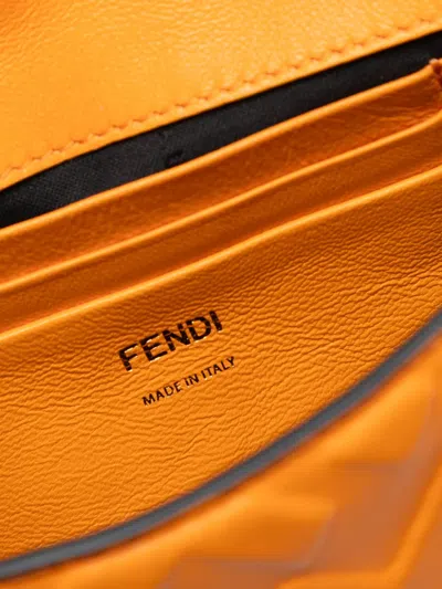 Pre-owned Fendi 2010-2025 Mini Zucca Embossed Leather Baguette Satchel In Orange