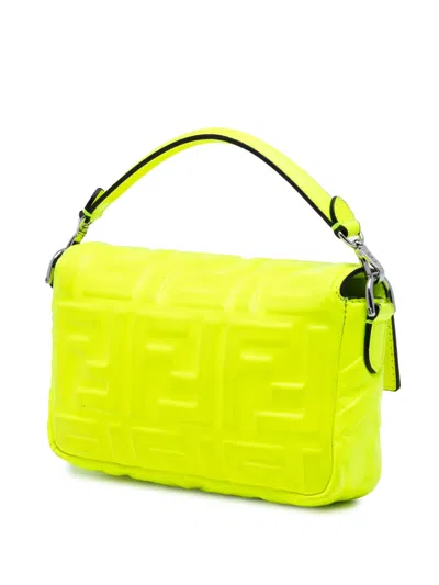 Pre-owned Fendi 2010-2025 Mini Zucca Embossed Leather Baguette Satchel In Yellow