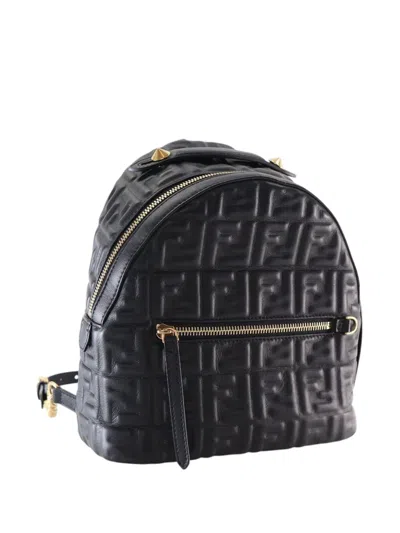 Pre-owned Fendi 2010-2025 Mini Zucca Embossed Nappa By The Way Backpack Tote Bag In Black