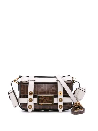 Pre-owned Fendi 2010-2025 Mini Zucca Glazed Fabric Cage Baguette Satchel