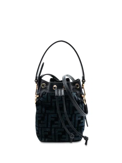 Pre-owned Fendi 2010-2025 Mini Zucca Tapestry Mon Tresor Bucket Bag Satchel In Black