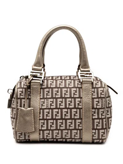 Pre-owned Fendi 2010-2025 Mini Zucchino Canvas Forever Bauletto Boston Bag In Brown