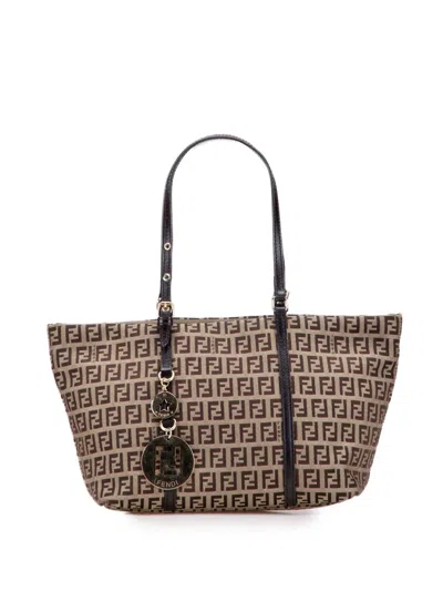 Pre-owned Fendi 2010-2025 Mini Zucchino Canvas Superstar Tote Bag In Brown