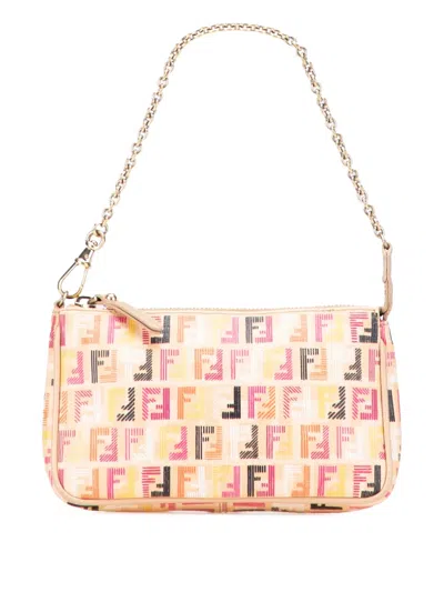 Pre-owned Fendi 2010-2025 Multicolor Zucchino Spalmati Chain Pochette Shoulder Bag In Brown