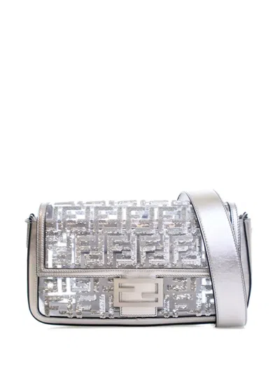 Pre-owned Fendi 2010-2025 Nicki Minaj Medium Sequined Pvc Ff 1974 Baguette Satchel In Silver