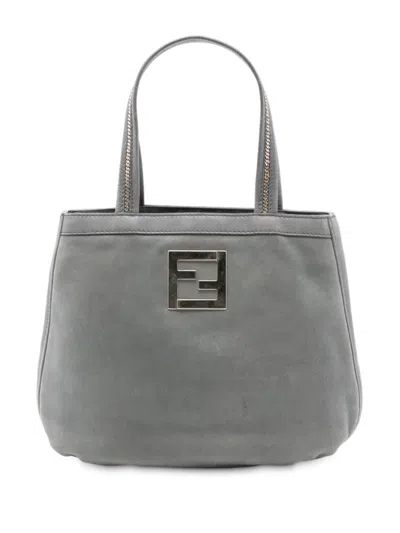 Pre-owned Fendi 2010-2025 Nubuck Ff Chains Tote Bag In Gray